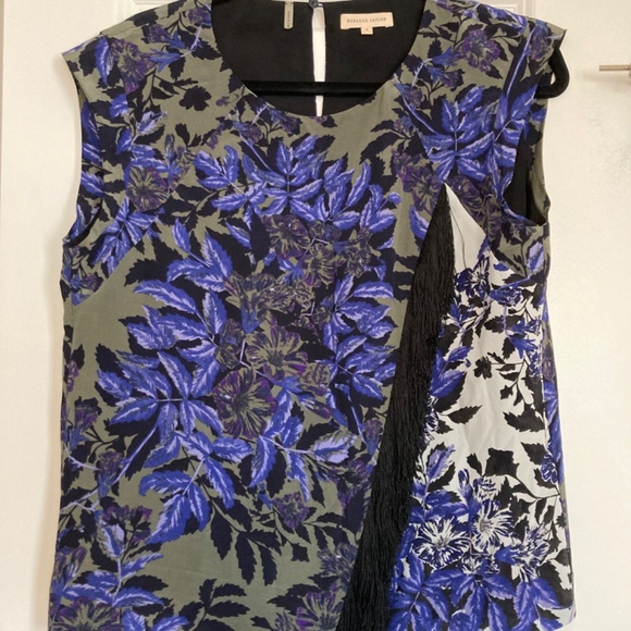 Rebecca Taylor Silk Flame Fringe Floral Top Size 4 - Picture 3 of 5